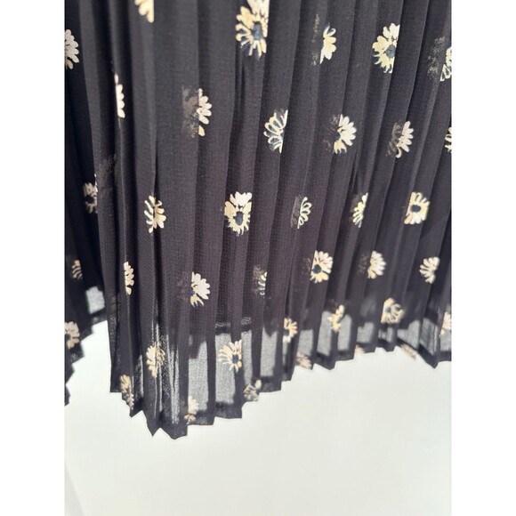 Vtg Knife Pleated Black Whimsigoth Boho Maxi Skirt Sun Mini Print Lined Sheer 14 - Picture 3 of 11